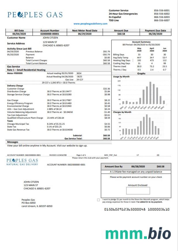 USA Illinois Peoples gas rachunek za media szablon w formacie Word i PDF